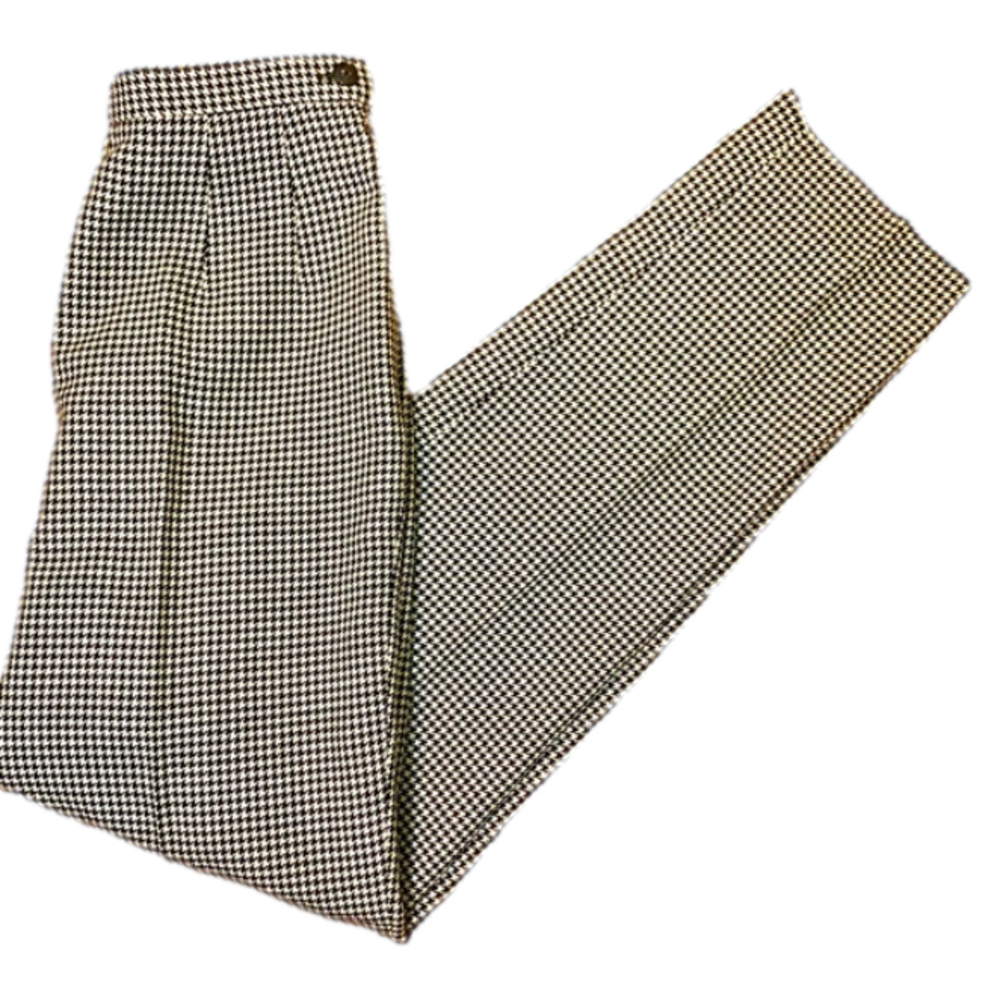 Talbots New 100% Wool Houndstooth Pants Black & White Side Zip Size 4